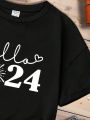 Teen Girls' Casual Short Sleeve T-Shirt With New Year Slogan Print