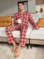 Men's Plaid Trimmed Lapel Collar Pajama Set