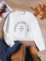 SHEIN Kids EVRYDAY Teen Girls' Cool Street Style Letter Embroidery Sweatshirt