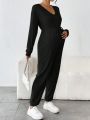SHEIN Maternity Ribbed Knit Knot Front Jumpsuit