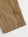 SHEIN Teen Boy Khaki Color Loose Fit Washed Denim Shorts With Cargo Pockets