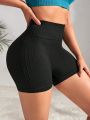 Solid Wide Waistband Sports Shorts