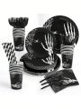 200Pcs Halloween Dinnerware Set, Halloween Skull Hand Bone Decorations Paper Plates, Halloween Party Supplies Includes Plates Cups Knives Forks Spoons NapkinsTableware, Serve 25