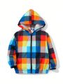 SHEIN Kids SUNSHNE Toddler Boys' Casual Colorful Checkered Patterned Loose Fit Sun Protection Jacket With Zipper, Lightweight & Breathable, Matching With Everything, Perfect For Spring & Summer