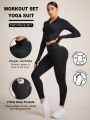 Yoga Basic Solid Color Sports Set With Phone Pocket