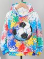 SHEIN Kids SPRTY Tween Boy Soccer Print Hooded Sweatshirt