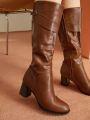 SHEIN BIZwear Women's Fashionable Buckle Decor Mid-calf Boots