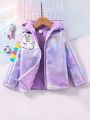 Young Girl Unicorn Patched Teddy Lined Holographic Hooded Coat