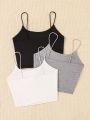 SHEIN Teen Girl's Knit Solid Color Halter Sleeveless Top With Casual Three-Piece Set
