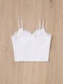 SHEIN Teen Girl Knitted Hollow-Out Texture Crisscross Lace Trim Camisole