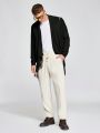 SHEIN Men'S Long Sleeve Fringed Cardigan With Patchwork Design