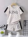 SHEIN Kids EVRYDAY Boys' (Little) Color-Blocked Letter Printed Casual Sports Suit