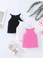 SHEIN Baby Girl Casual Solid Color Tank Top 3pcs Outfits