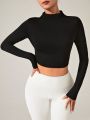 SHEIN Daily&Casual Solid Color Backless Strap Stand Collar Cropped Sports T-Shirt