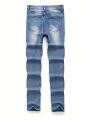 SHEIN Teenagers' Stretchy Mid-rise Irregular Distressed Skinny Jeans With Elastic Waistband