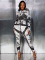 SHEIN Slayr Women's Long Sleeve Bodycon Jumpsuit With Chain Print