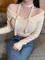 DAZY Solid Color Off Shoulder Short Sweater