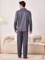 Men's Color Block Piping Detail Houndstooth Home Wear