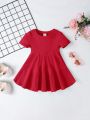 SHEIN Baby Girl's Leisure Style Solid Color Ribbed Short Sleeve Dress