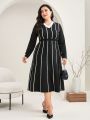 SHEIN Modely Plus Striped Pattern Sweater Dress Without Belt