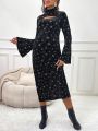SHEIN Maternity Star Print Cut Out Front Flare Sleeve Dress