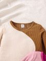 SHEIN Kids FANZEY Young Girl's Irregular Patchwork Color Block Long Sleeve Top
