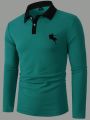 Men's Horse Print Long Sleeve Polo Shirt
