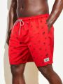 Men'S Plus Size Cartoon Printed Drawstring Waist Beach Shorts