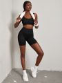 Solid Sports Bra With Biker Shorts