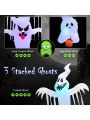 Gymax 10 FT Halloween Inflatable Stacked Ghost Holiday Decor w/ Colorful Flashing Lights
