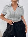 SHEIN Essnce Plus Size Drawstring Hem Cropped T-shirt With Side Slits