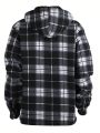 Men's Checked Zipper Front Hooded Jacket With Flap Pockets