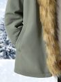 SHEIN Kids Academe Girls (large) Patchwork Furry Hooded Coat