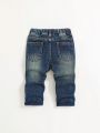 SHEIN Baby Boy Casual Loose High-Waist Elastic Waist Ripped Jeans