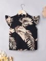 SHEIN Kids SUNSHNE Girls' Tropical Printed Flying Sleeve Shirt