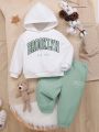 SHEIN Baby Boys' Letter Printed Hoodie And Long Pants Set