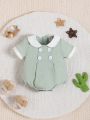 Baby Boy Contrast Collar Fold Pleated Detail Double Breasted Bodysuit