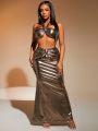 SHEIN SXY Women's Sexy Cross Halter Wrap Maxi Skirt Two Piece Set