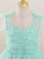 Tween Girls' Romantic & Gorgeous Light Green Spaghetti Straps Maxi Evening Dress For Party, Performance, Birthday Party, Etc. Autumn