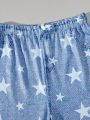 Teen Girls' Casual Comfortable Sports Pants With Faux Denim And Star Print