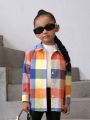 SHEIN Kids Cooltwn Girls' Fashionable Plaid Woven Loose Fit Long Sleeve Shirt For Going Out