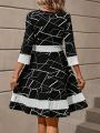 EMERY ROSE Women's Geometric Print Three-quarter Sleeve Dress