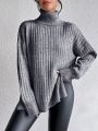SHEIN Essnce Turtleneck Drop Shoulder Split Hem Sweater