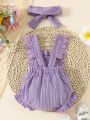 Baby Girl 2pcs/Set Purple Lace Romper For Spring And Summer, Daily Casual Cute Elegant Romantic Outfits