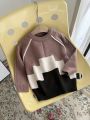 Young Boy'S Color Block Long Sleeve Sweater With Drop Shoulder