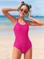 Teen Girls' Textured Fabric Back Cross One Piece Swimsuit