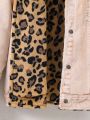 Girls' Casual Shirt Collar Type Denim Print Plus Maori Leopard Print Jacket Medium Thickness