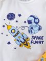 SHEIN 3pcs/Set Baby Boys' Casual Astronaut Printed Long-Sleeved T-Shirt, Pants And Hat Outfits, Fall/Winter