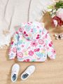 SHEIN Baby Girls' Casual Flower & Bird Patterned Long Sleeve Hoodie Jacket
