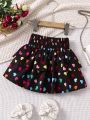 SHEIN Kids Cooltwn Little Girls' Heart Printed Elastic Waist A-Line Skirt
